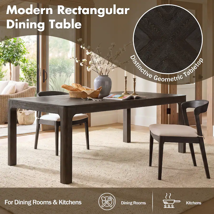 Denner Table Loheer Rectangular Dining Table, Oak Veneer Parquet Style Top, Rounded ...