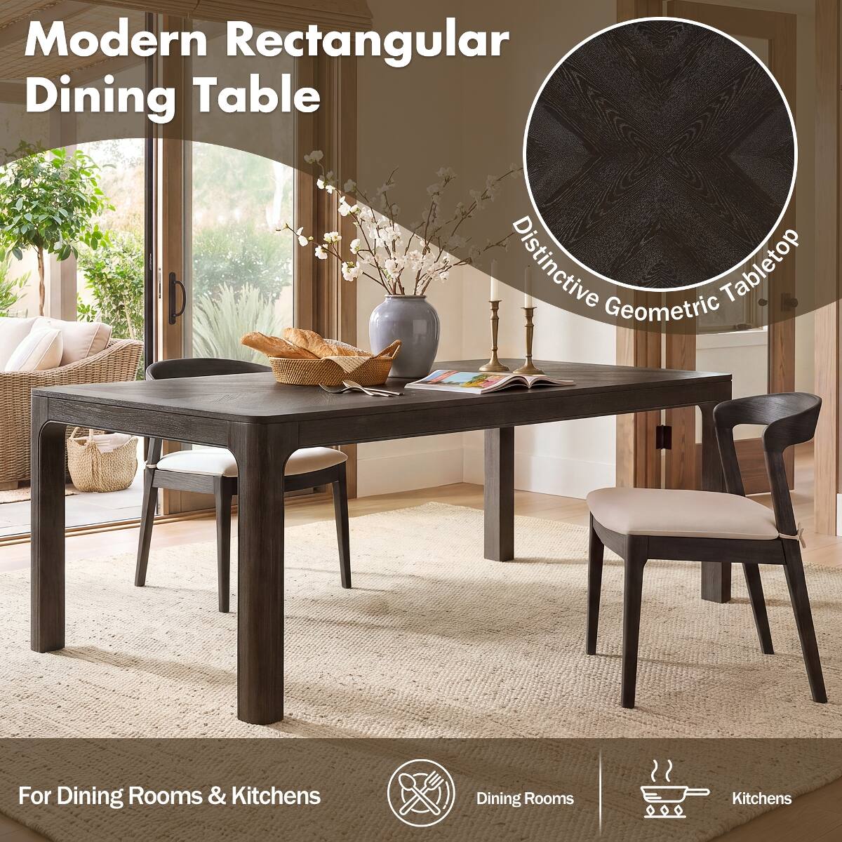 Loheer Rectangular Dining Table, Oak Veneer Parquet Style Top, Rounded ...