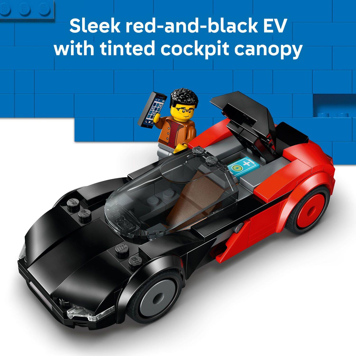 Sleek red-and-black EV with tinted cockpit canopy