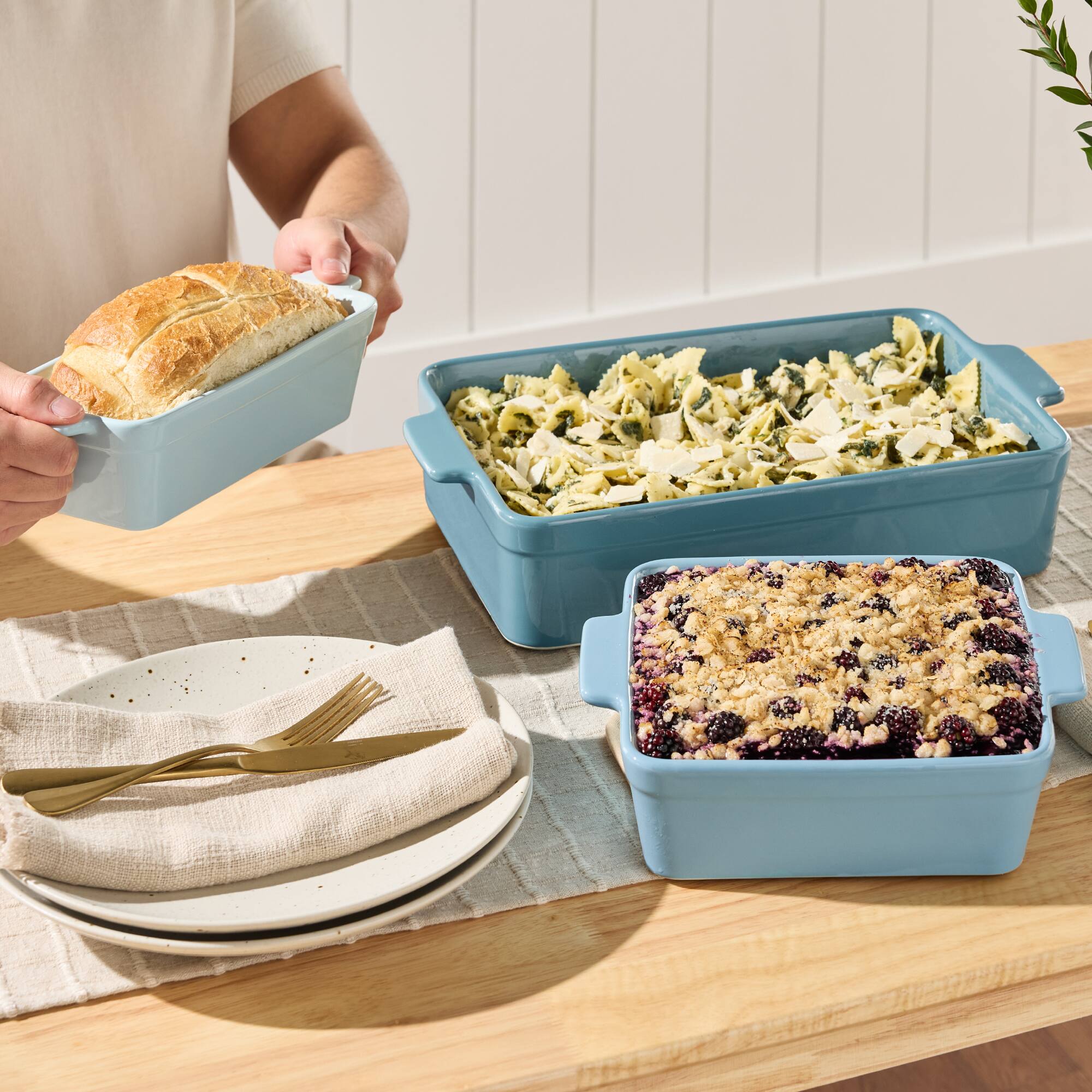 Alt View 5. Best Choice Products - Best Choice Products Ceramic Bakeware Set of 3 Casserole, Loaf, and Square Dishes w/ Handles - Cornflower Blue - Cornflower Blue.