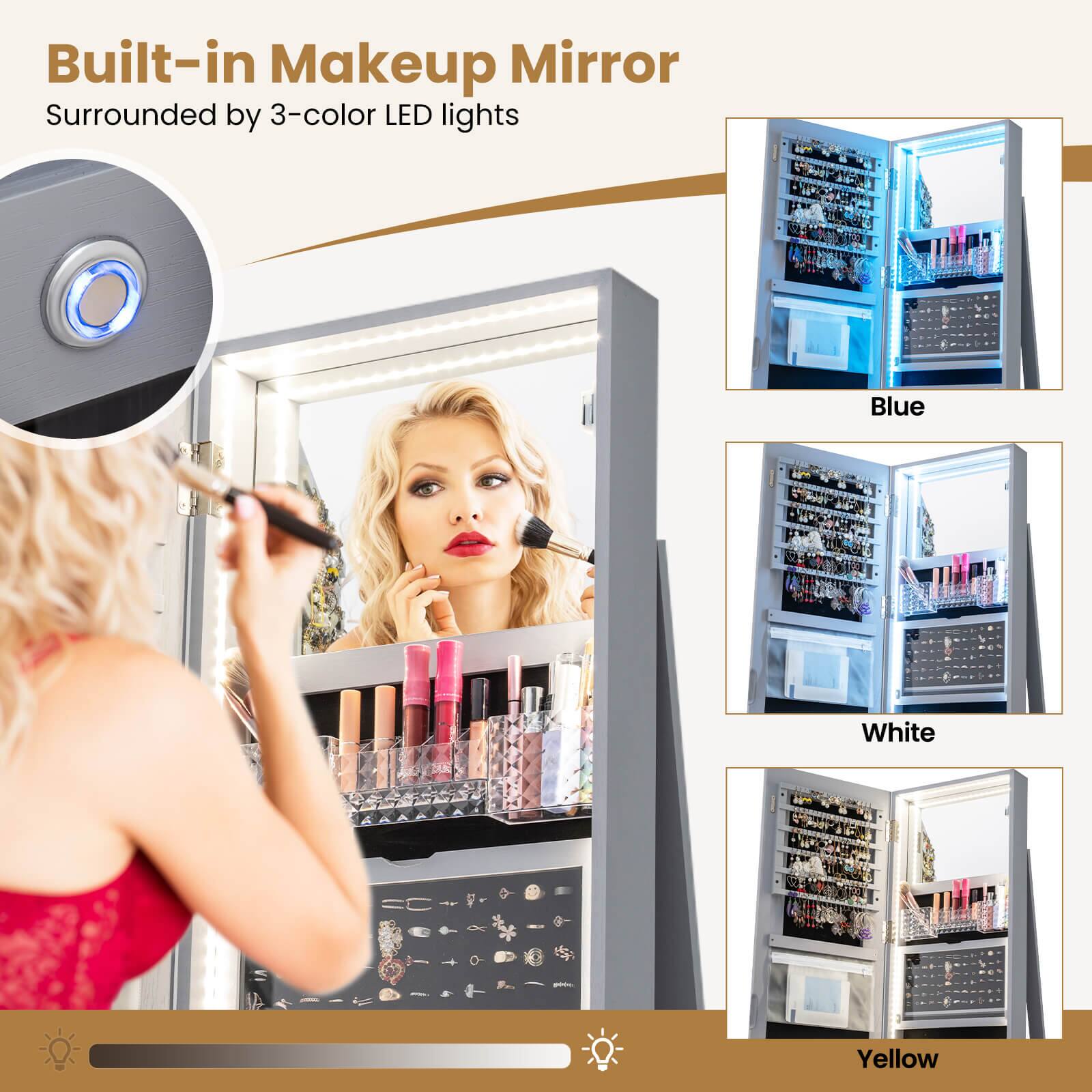 Built-in Makeup Mirror  
Surrounded by 3-color LED lights  
Blue  
White  
Yellow