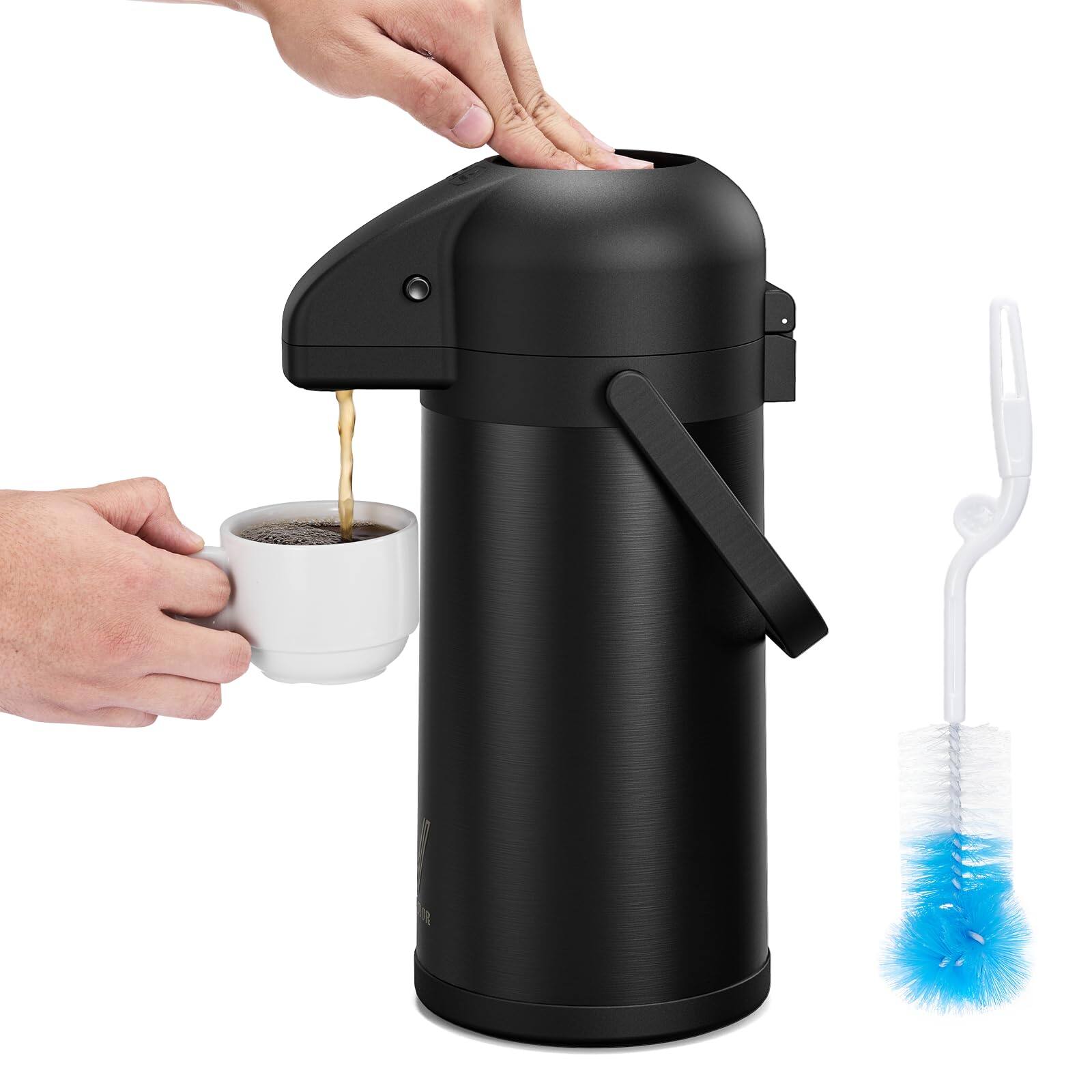 Front. Dapper Styles - Coffee Carafe For Keeping Hot - / Airpot Dispenser With Pump Insulated Stainless Steel Beverage Parties The... - Black-1 Pack-64 Ounces.