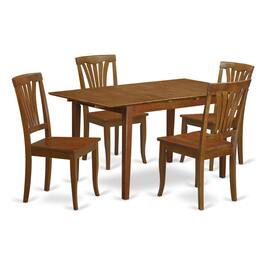 East West Furniture - 5 Pc dinette set for small spaces with Leaf and 4 Kitchen Dining Chairs - Saddle Brown