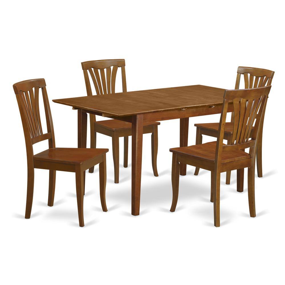 Front. East West Furniture - 5 Pc dinette set for small spaces with Leaf and 4 Kitchen Dining Chairs - Saddle Brown.