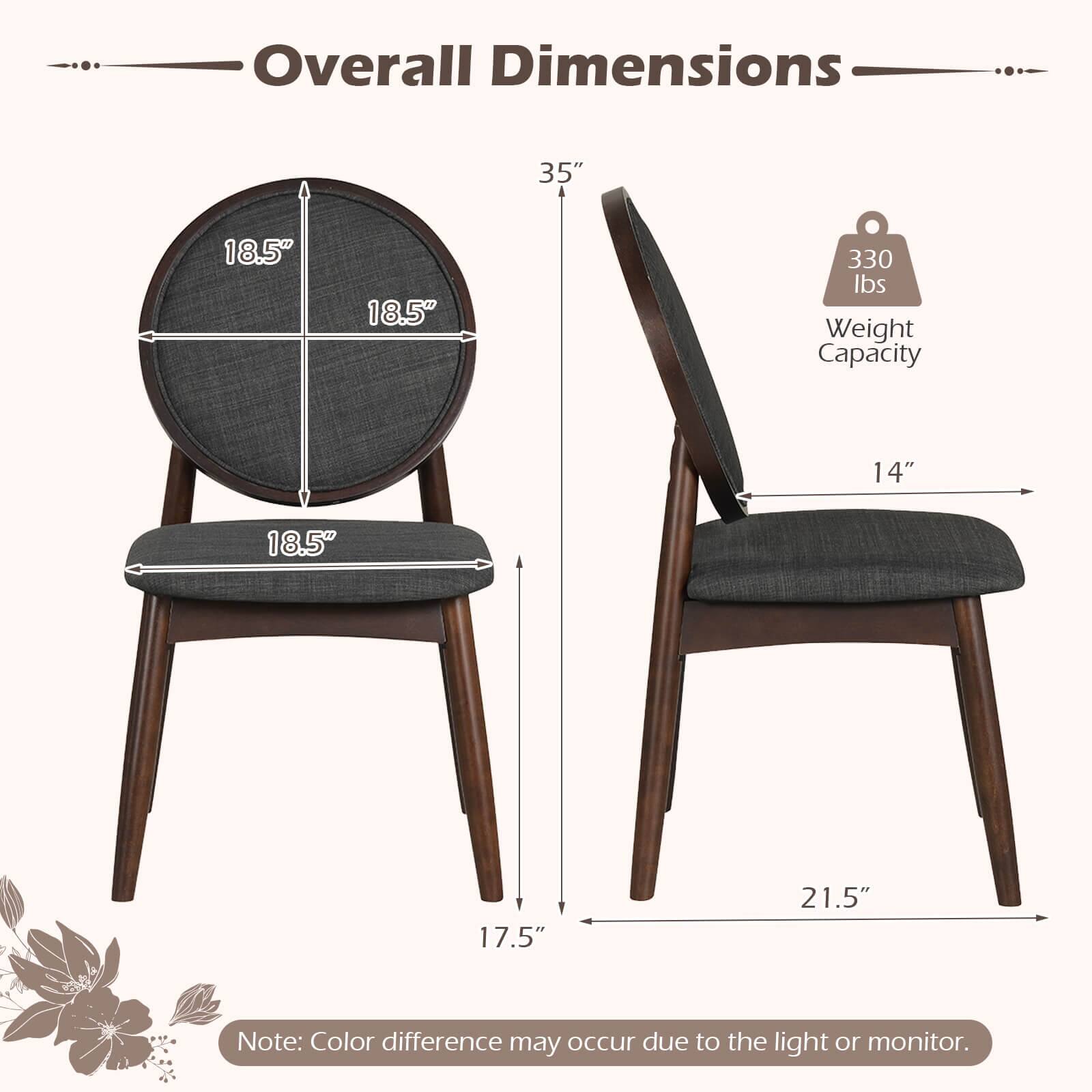 Overall Dimensions: 35" x 18.5" x 18.5"  
Weight Capacity: 330 lbs  
Dimensions: 14" x 18.5" x 17.5" x 21.5"  

Note: Color difference may occur due to the light or monitor.