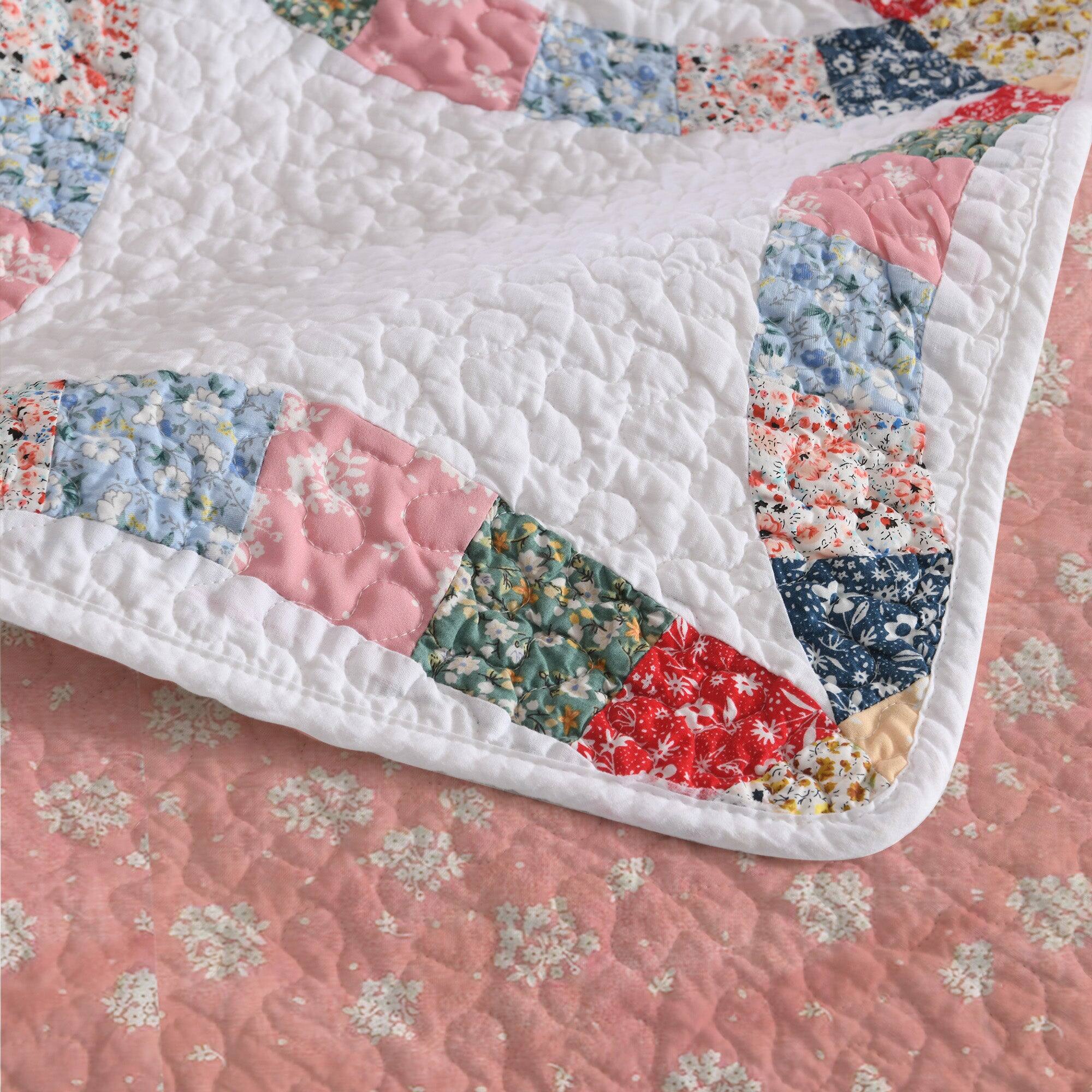 Back. MarCielo - MarCielo 3 Pcs 100% Cotton Double-Ring Patchwork Quilt Bedspread Set - Multicolored.