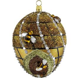 Joy to the World Collectibles - Joy to the World Glitterazzi Beehive Jeweled Egg Polish Glass Christmas Tree Ornament Bee Poland - Gold