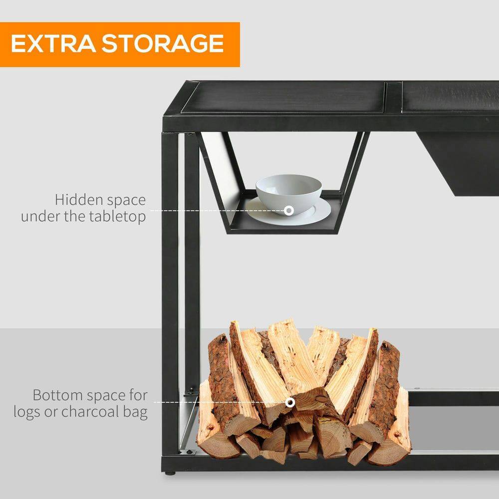 EXTRA STORAGE

Hidden space under the tabletop

Bottom space for logs or charcoal bag