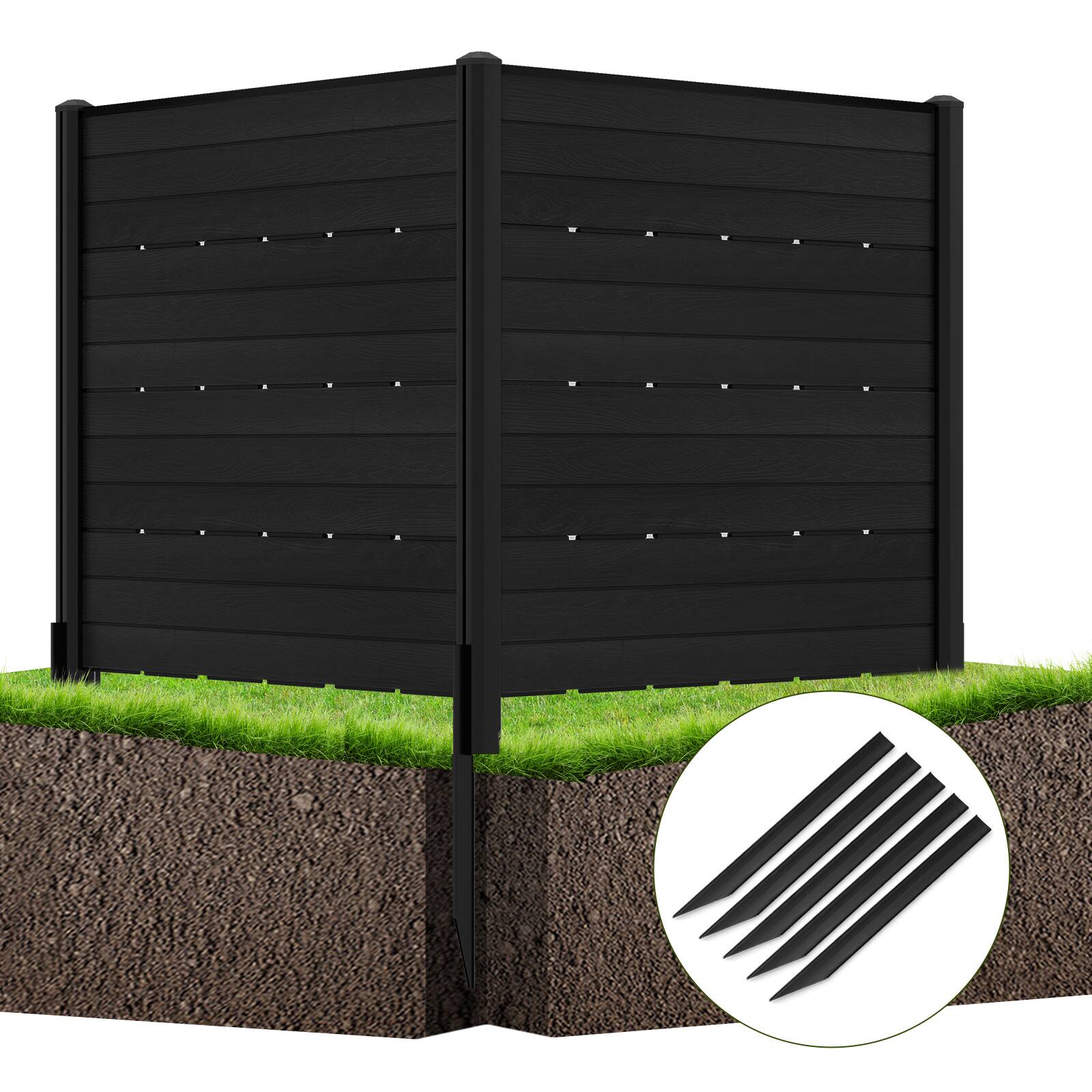 Front. Gymax - Gymax 48'' L x 46'' H Air Conditioner Fence Outdoor Privacy Fence Screen 5 Ground Stakes - Black.