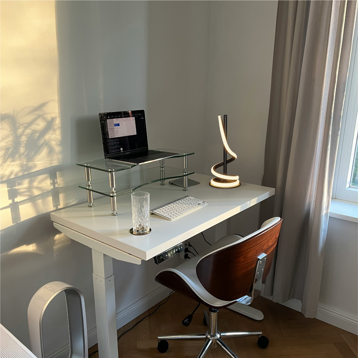 Alt View 3. Infibrite - Sculptural Curve 12W LED Table Lamp 16 Inch, 3000K Warm White, Touch Control, Matte Black - White.
