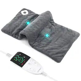 Costway - Weighted Heating Pad with 2 Massagers Massaging Vibration 5 Heating Levels 9 Modes - Gray