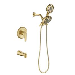 Boyel Living - Shower Set with Pressure Balance Valve 6 Function Dual Shower Heads and Tub Spout - Brushed Gold