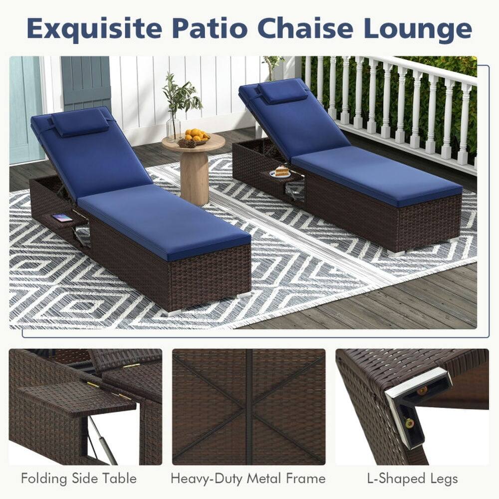 Exquisite Patio Chaise Lounge Folding Side Table Heavy-Duty Metal Frame L-Shaped Legs