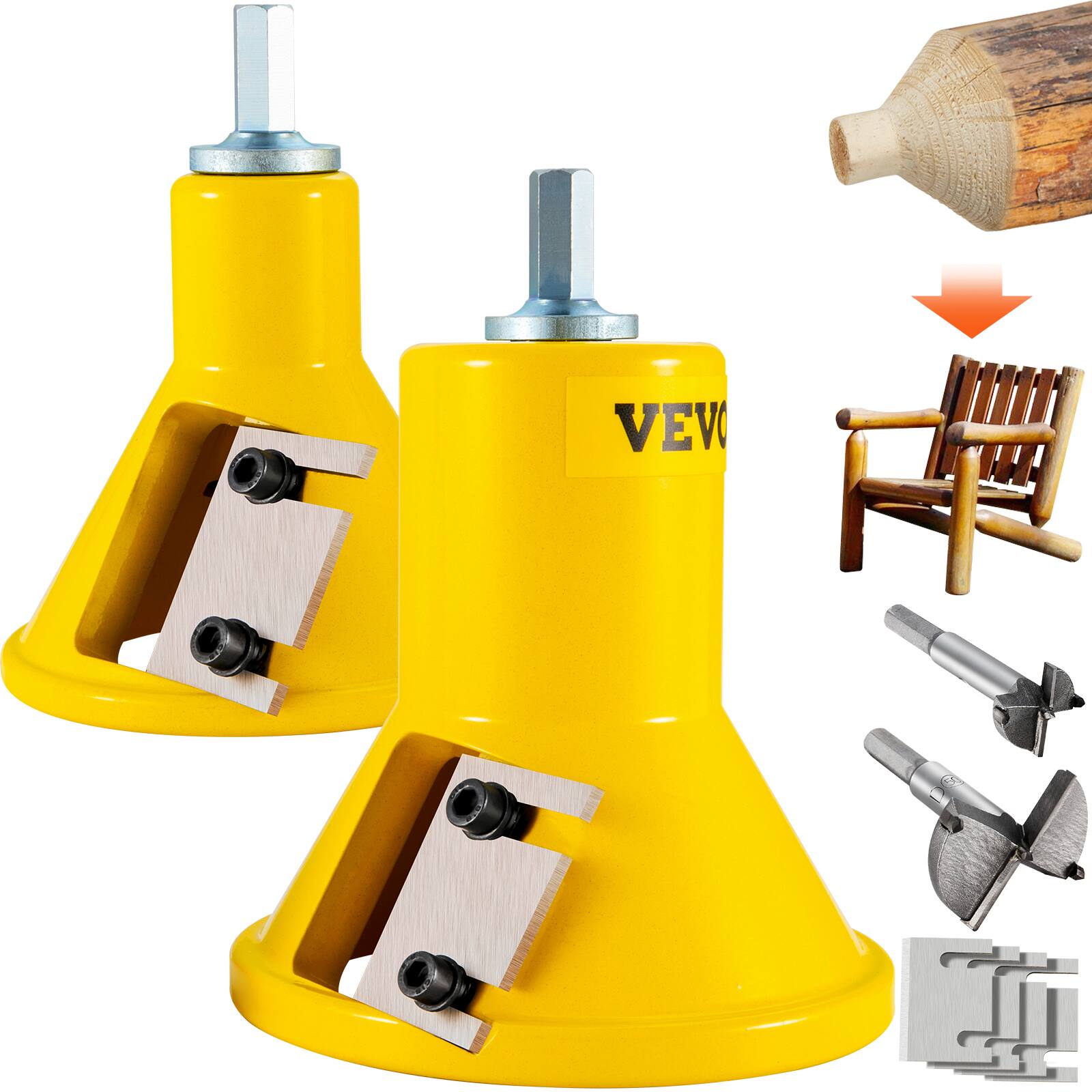 Front. VEVOR - Tenon Cutter, 1\"/25.4mm & 2\"/50.8mm Diameter, with Dual Straight Blades & Button Screws Home Master Kit - Yellow.