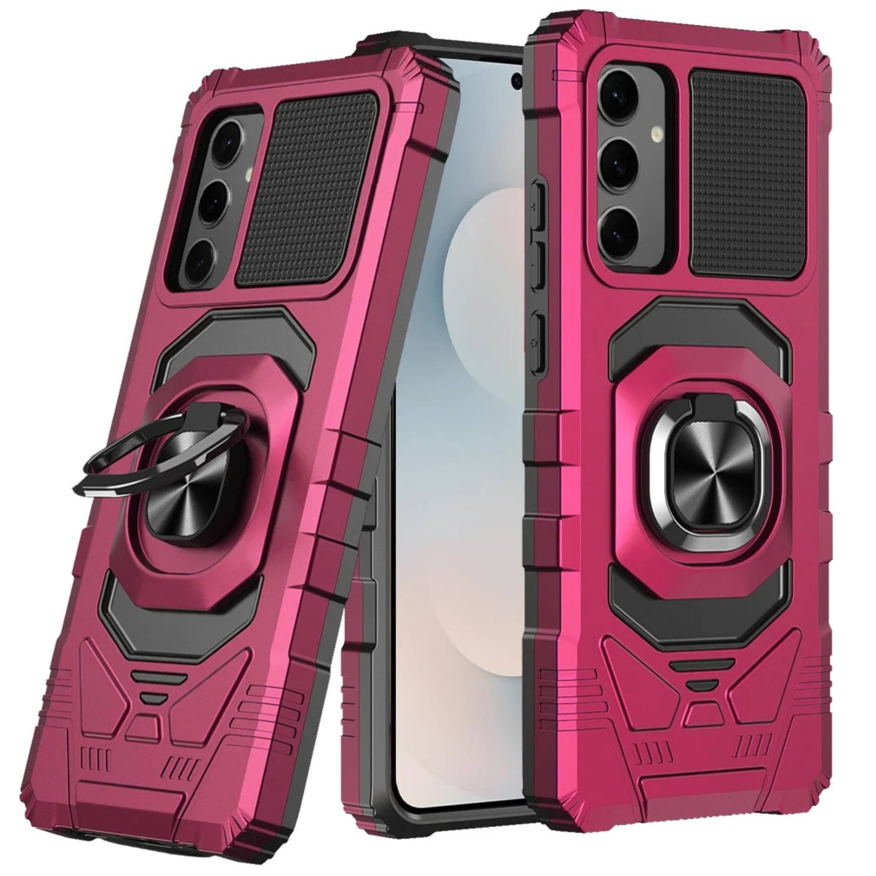 Front. Kitcheniva - Hybrid Shockproof Magnetic Ring Stand Phone Case With Tempered Glass For Samsung S25 FE Hot Pink - Hot Pink.