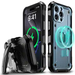 Vena - For iPhone 16 Pro Max Case, Compatible With Magsafe, vArmor Heavy Duty Belt Clip Holster with Stand Military Grade - Blue