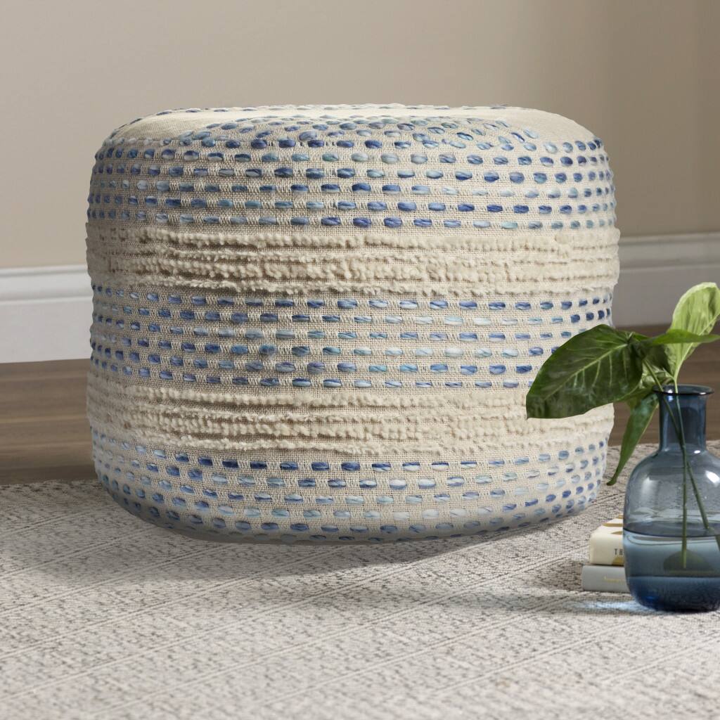Alt View 1. Hivvago - Hivvago 18 Inch Cotton Blend Ottoman - Blue, Off White.