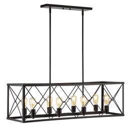 Jonathan Y - Ferme 39" 8-Light Adjustable Iron Farmhouse Industrial LED Dimmable Pendant, Oil Rubbed Bronze - Oil-Rubbed Bronze