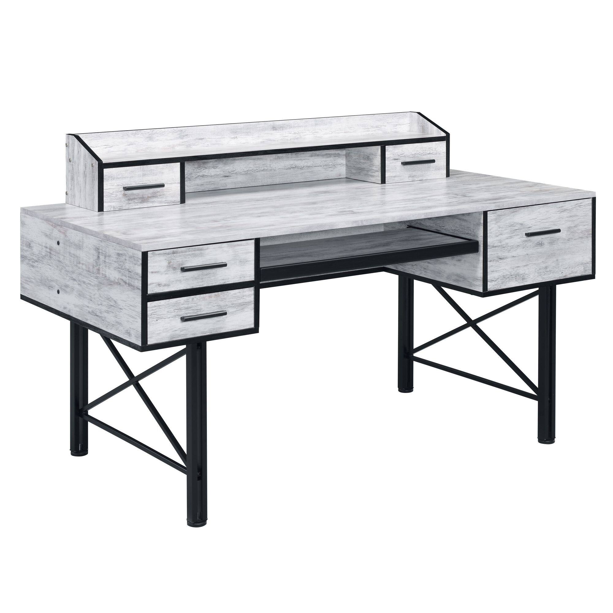 Alt View 2. GOODSILO - Antique Style Computer Desk with Storage Drawers and Shelf in Two-Tone Finish for Home Office Workspace - Antique White+Black.