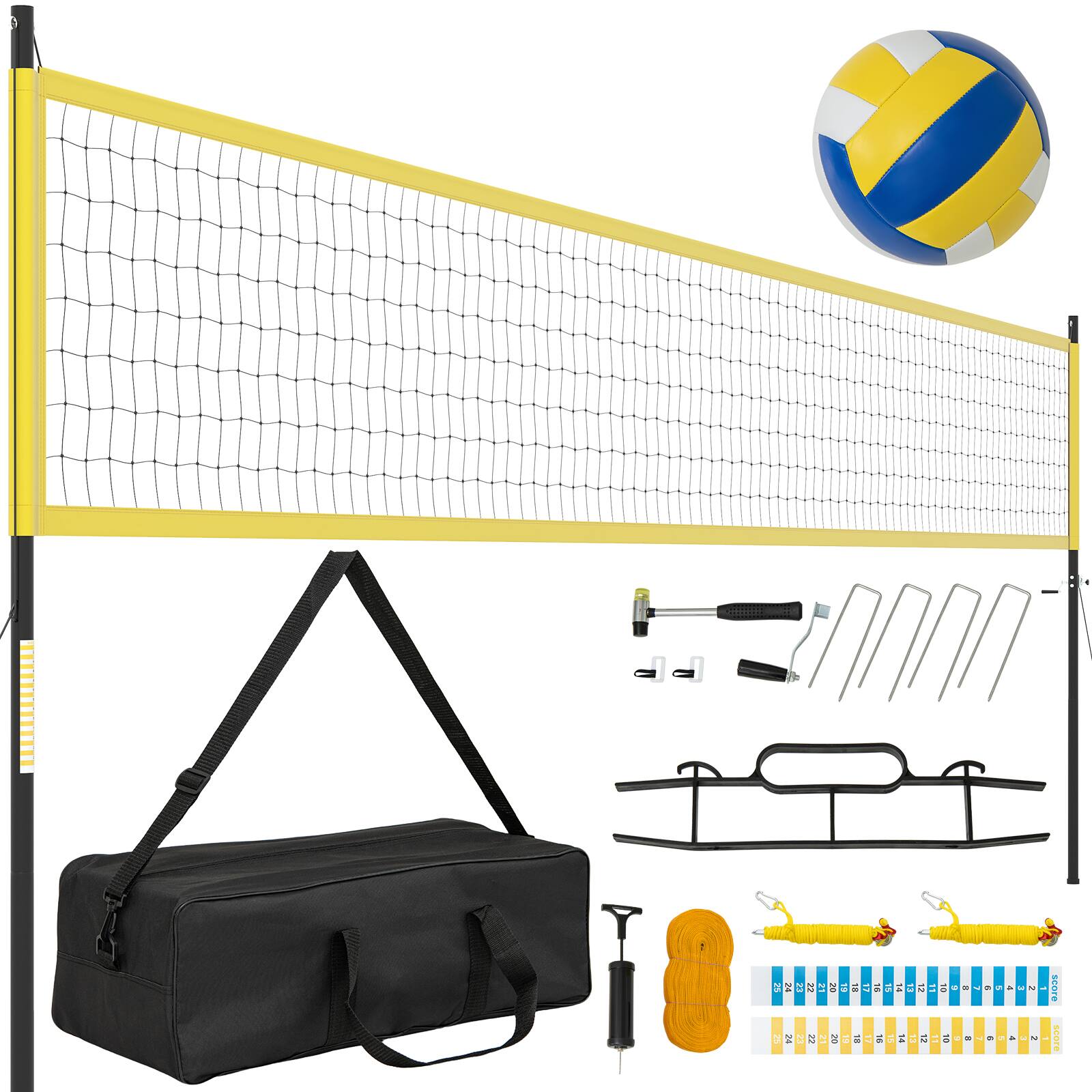 Front. Ecooso - Portable Outdoor Volleyball Net System Set for Backyard Beach and Park - Blue + Green/Yellow.
