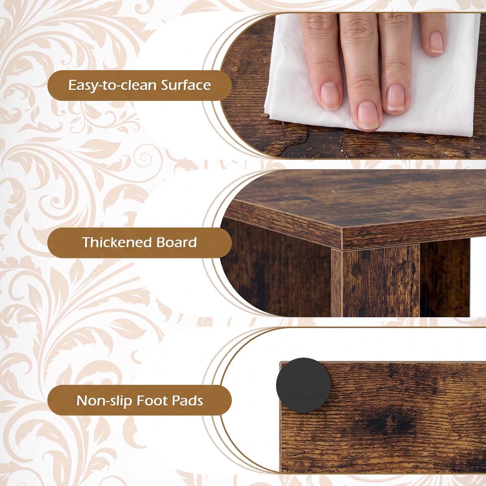 Easy-to-clean Surface  
Thickened Board  
Non-slip Foot Pads