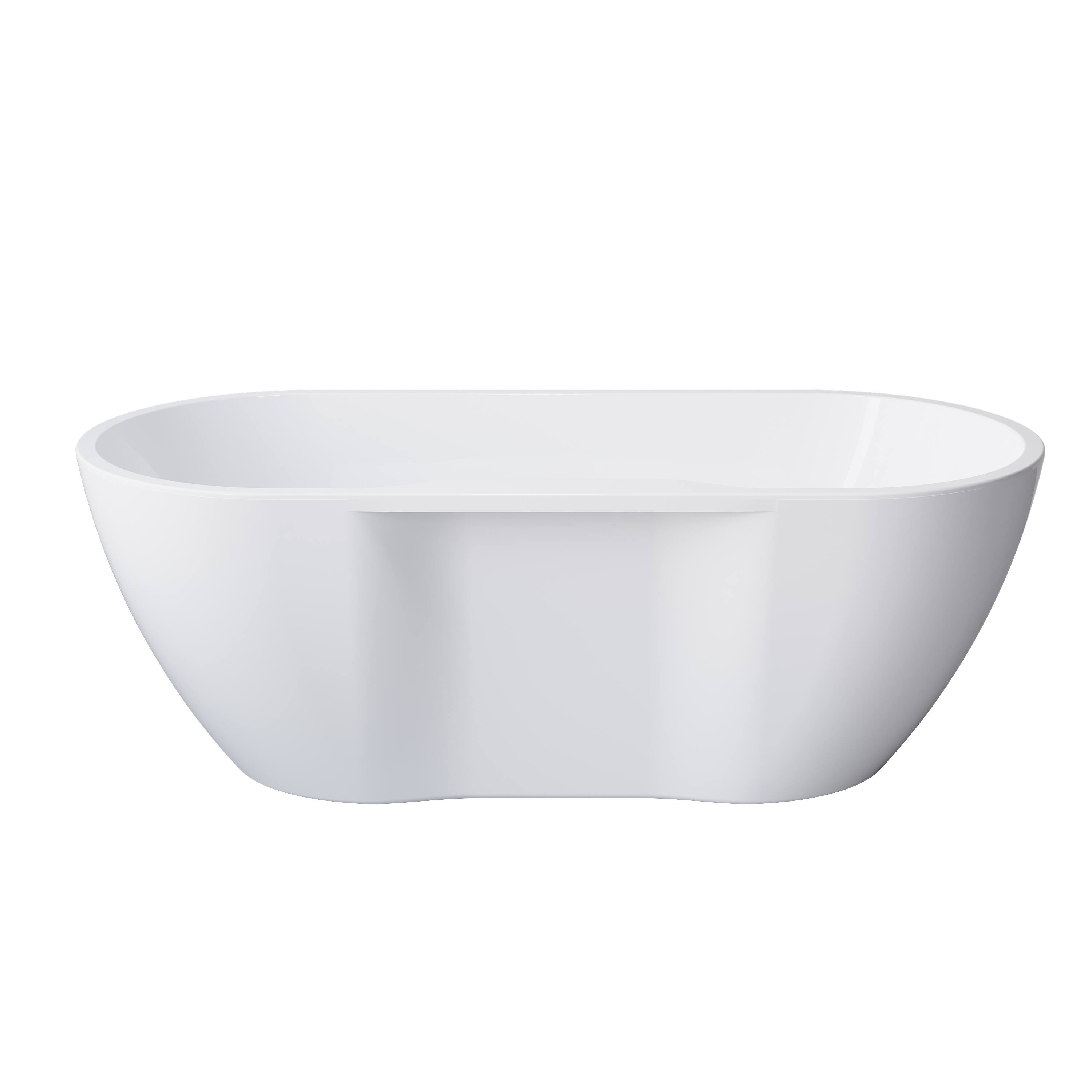 Alt View 8. WELLFOR - Nava 65 in. x 29.5 in. Acrylic Oval Freestanding Soaking Bathtub with Center Drain and Widened Deck for Storage - White.