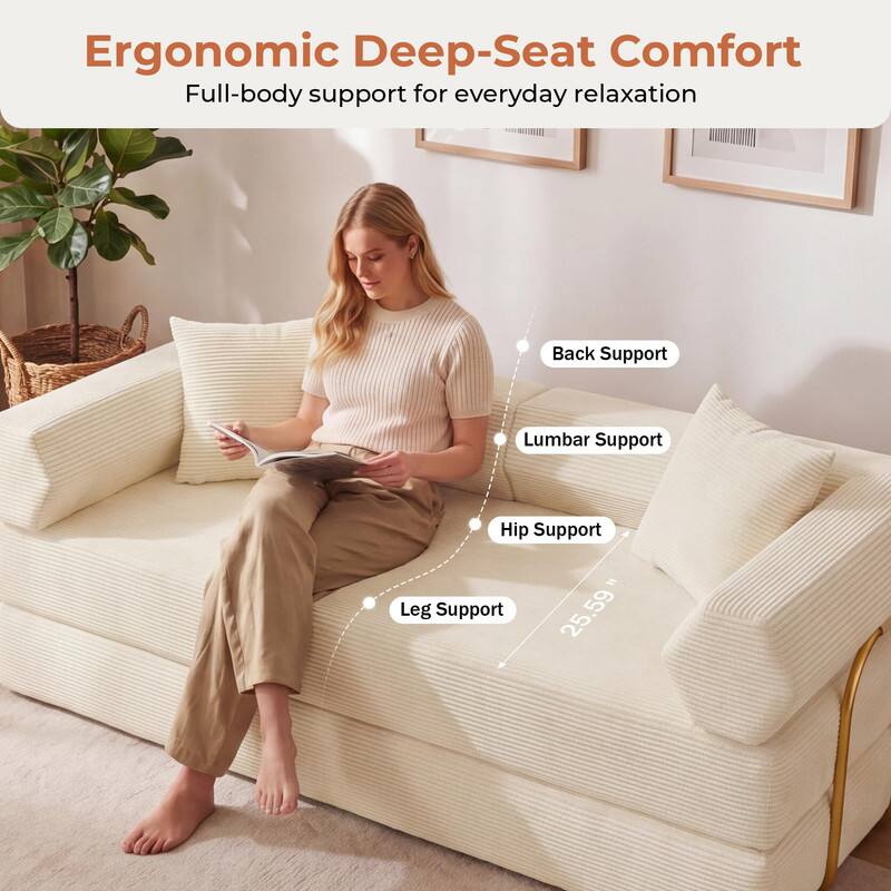 Ergonomic Deep-Seat Comfort  
Full-body support for everyday relaxation

- Back Support
- Lumbar Support
- Hip Support
- Leg Support

25.59"