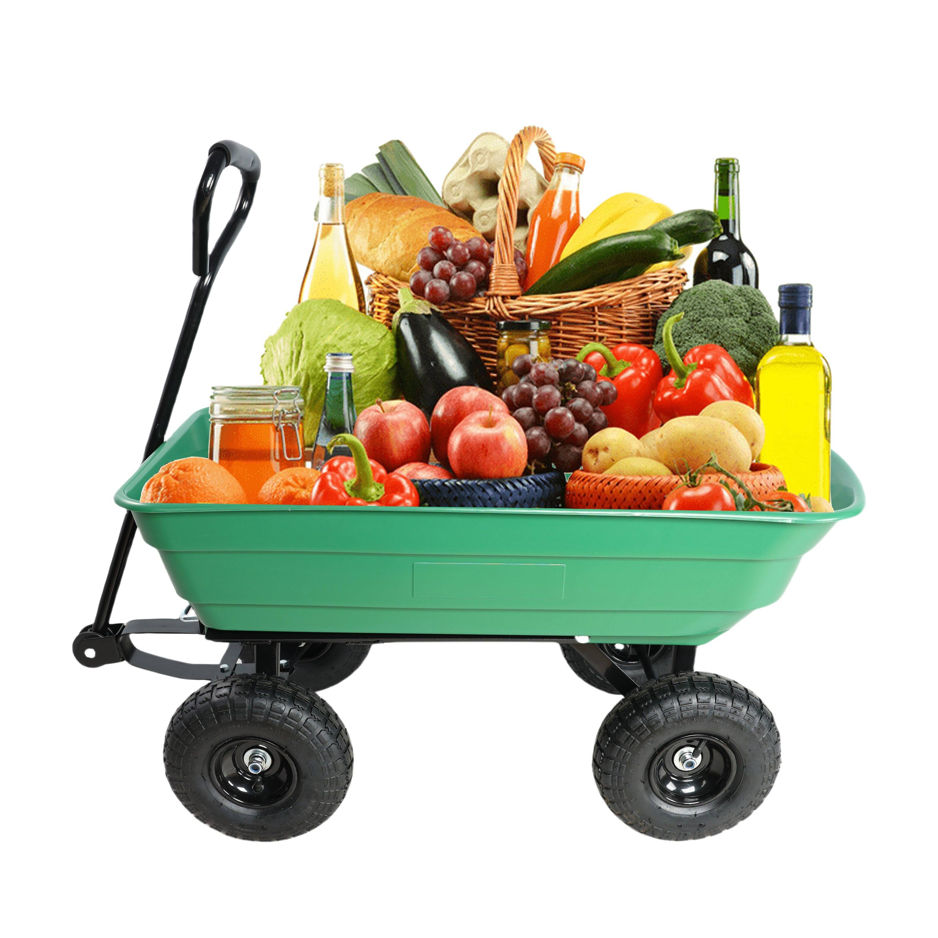 Angle. COWLOWN - Foldable 300 lb Poly Garden Dump Cart Steel Frame 10in Tire 75L Grass Green - Grass Green.
