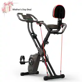 HARISON - Folding Exercise Bike with resistance bands 350 LB, 5in1 Magnetic Stationary Bike with Bluetooth (BBX3LB) - Brown