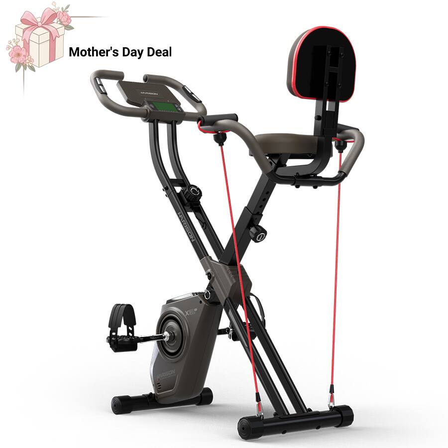 HARISON - Folding Exercise Bike with resistance bands 350 LB, 5in1 Magnetic Stationary Bike with Bluetooth (BBX3LB) - Brown