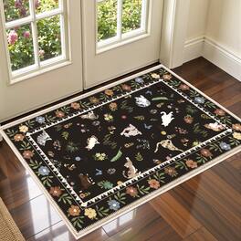 KERDOM - Cute Cat Print 2x3 ft Small Area Rug – Adorable Kitten Floor Mat for Entryway & Bathroom, Non-Slip Washable Accent Rug - Black