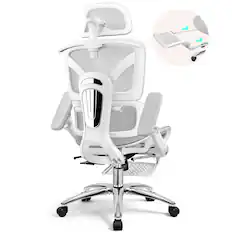 Front. KERDOM - All in one High-End Ergonomic Office Chair with Footrest Advanced Mesh Cushion, Adjustable Seat Depth Lumbar & Armrest - Light Gray.