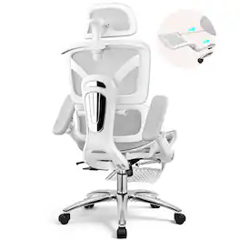 KERDOM - All in one High-End Ergonomic Office Chair with Footrest Advanced Mesh Cushion, Adjustable Seat Depth Lumbar & Armrest - Light Gray