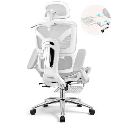 Front. KERDOM - All in one High-End Ergonomic Office Chair with Footrest Advanced Mesh Cushion, Adjustable Seat Depth Lumbar & Armrest - Light Gray.