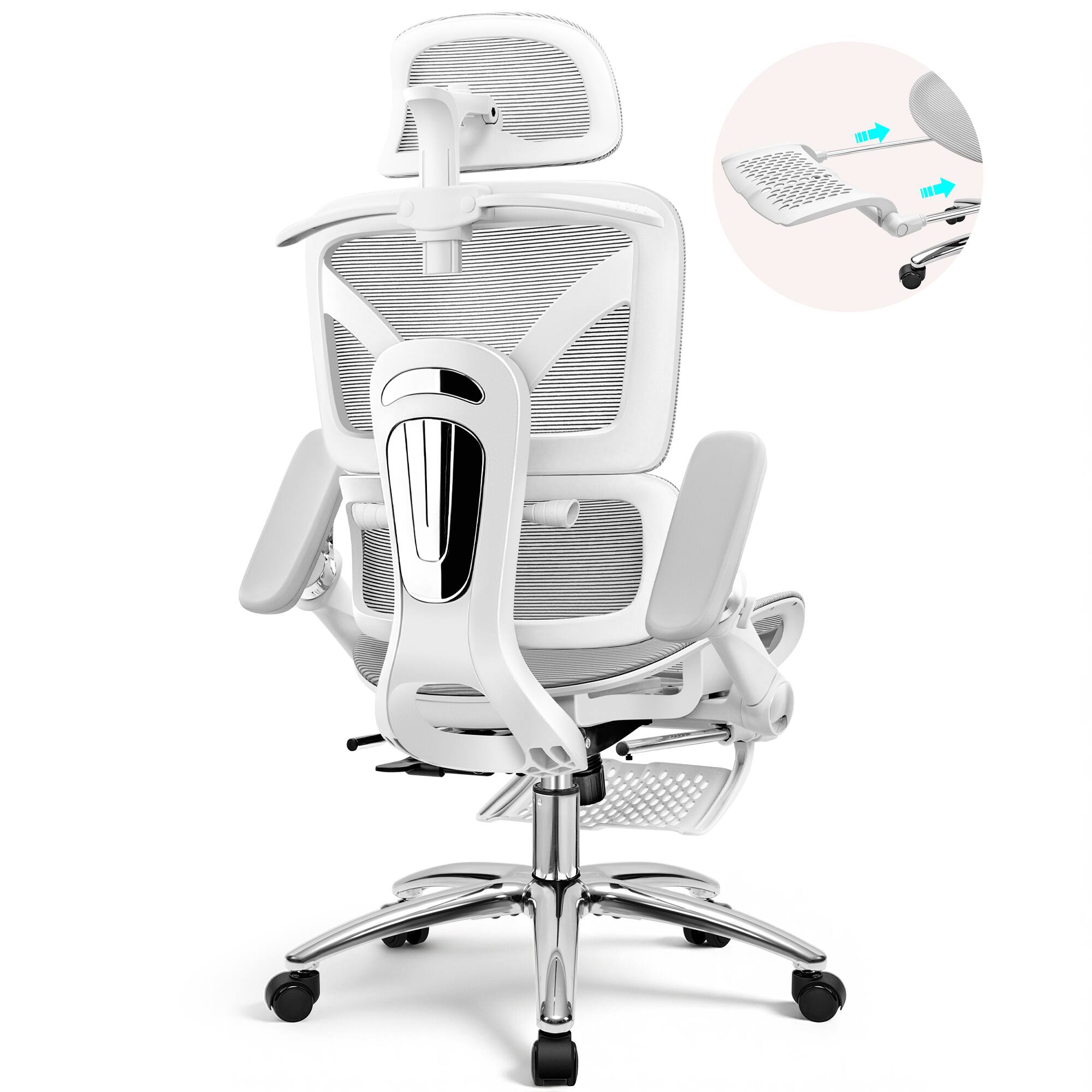 Back. Brick Attic - Breathable Ergonomic Office Chair with Adjustable Headrest & Lumbar Support, High-Back Mesh Desk Chair with 3D Armrests - Grey.