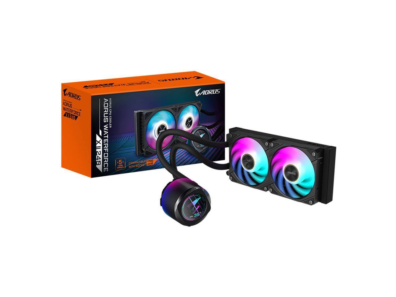 AORUS  
AORUS WATERFORCE X24S  
AORUS CPU COOLER X124  
COMPATIBLE WITH SOCKET AM4  
120mm  
5 COMPATIBLE WITH 5 SOCKETS