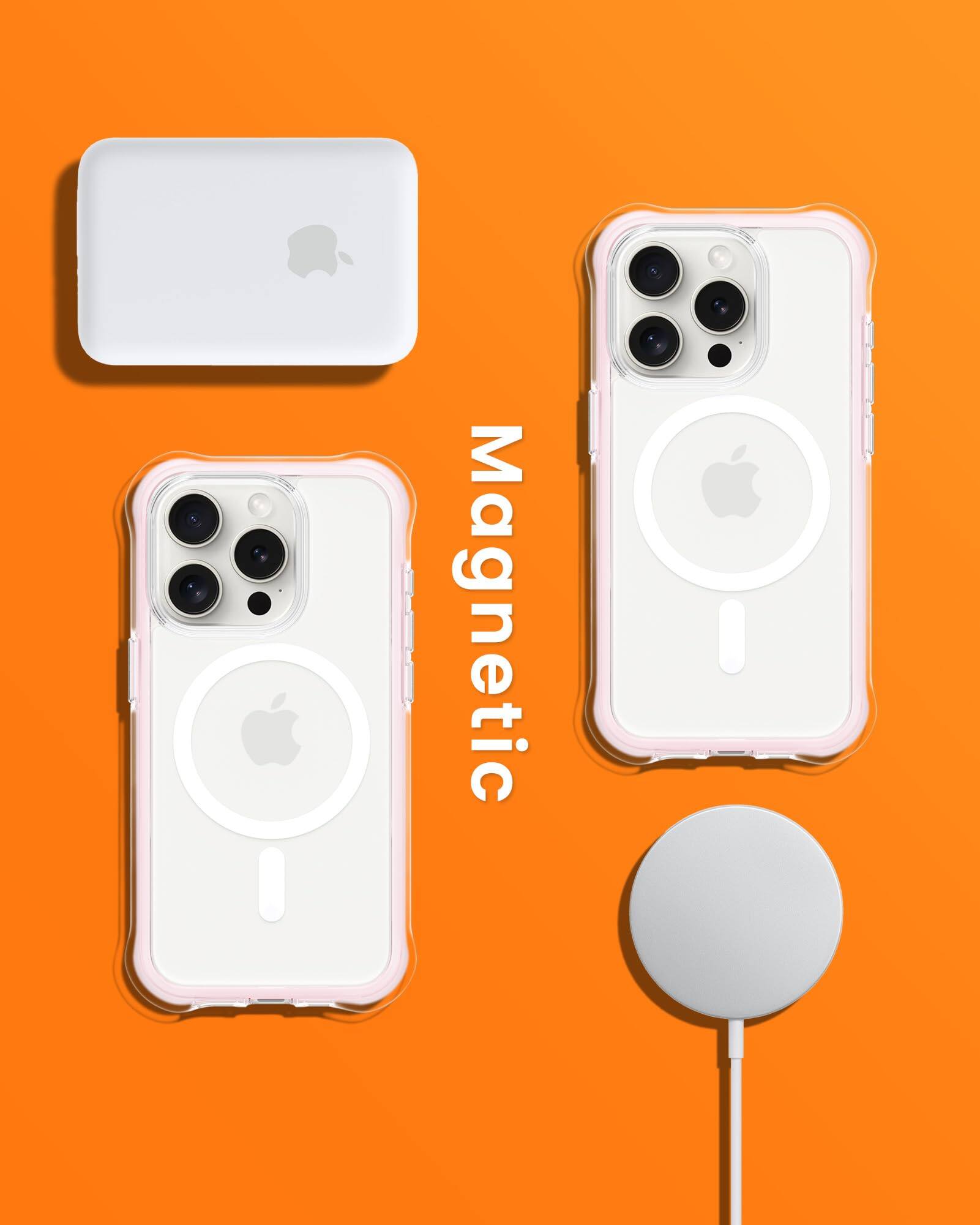 Alt View 6. Ornarto - ORNARTO Air Case for iPhone 15 Pro Clear, Compatible with MagSafe, Military-Grade Drop Protection Case - Pink - Pink.