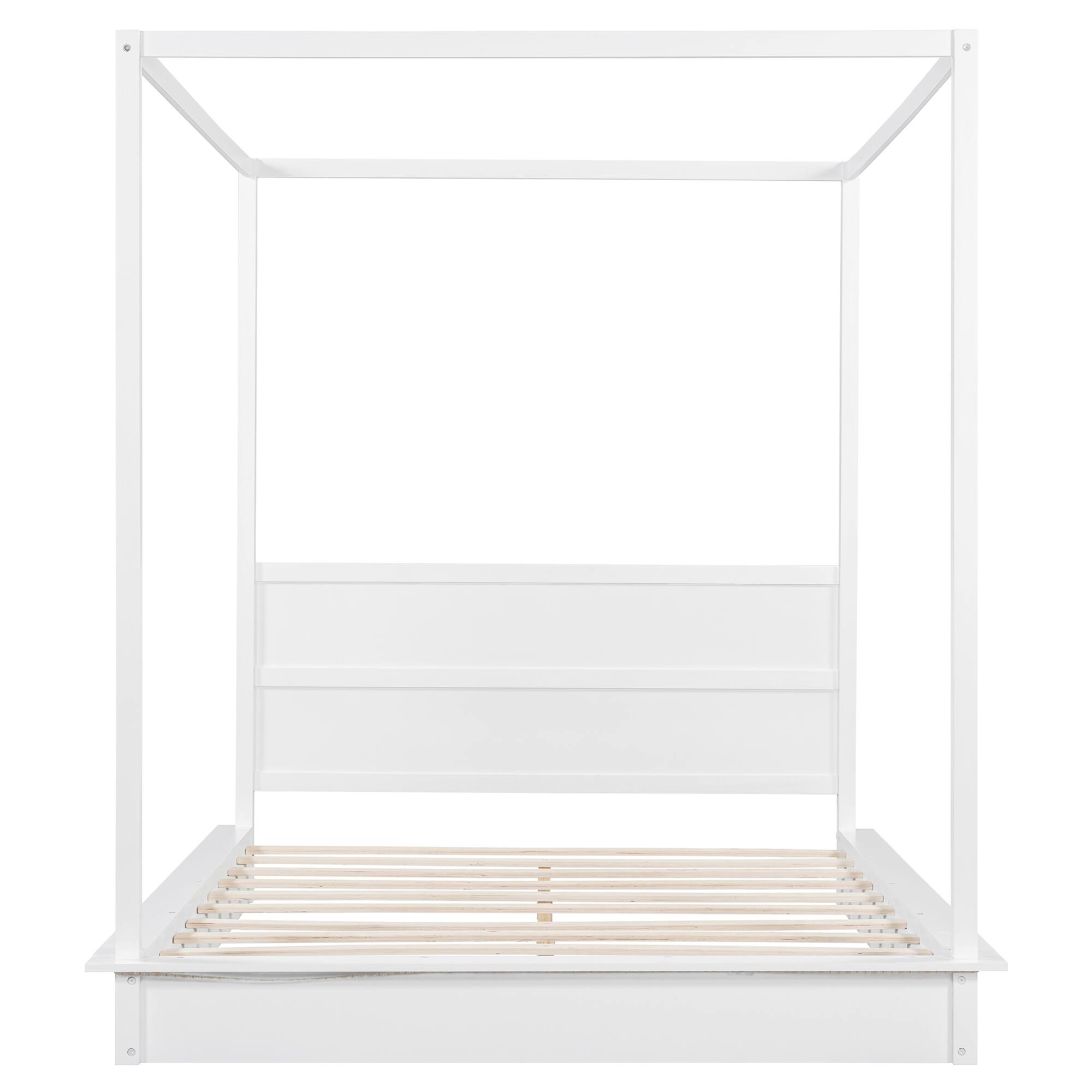 Alt View 2. GOODSILO - Queen Size Wooden LED Canopy Platform Bed with Support Slats, No Box Spring Needed, Modern Design - White.