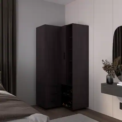 Front. TinyHomie - Armoire 70.9in H 1 Door 3 Drawers 7 Shelves 10 Legs Black Wengue - Bedroom - Black.