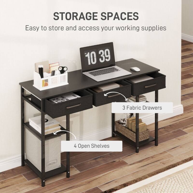 STORAGE SPACES  
Easy to store and access your working supplies  

3 Fabric Drawers  
4 Open Shelves