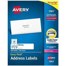 Avery - Easy Peel Laser Address Labels, 1" x 4", 5,000 Labels/Box - Matte White