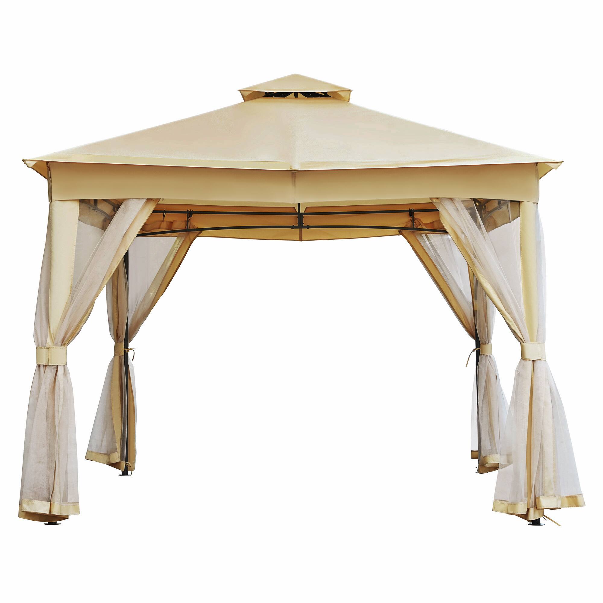 Alt View 6. APRILSOUL - TREXM 10x10 Outdoor Gazebo Tent Double Roofs Patio Gazebo Mosquito Netting Canopy Backyard Garden Beige - Beige.