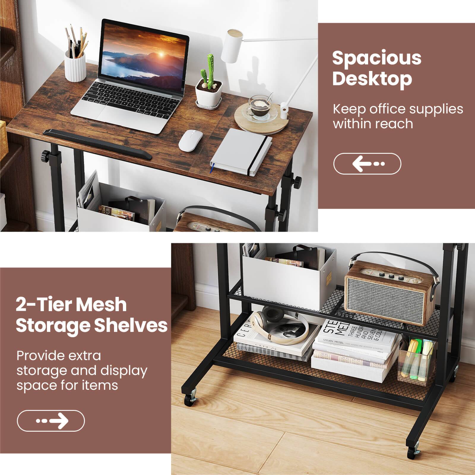 * Spacious Desktop: Keep office supplies within reach.
* 2-Tier Mesh Storage Shelves: Provide extra storage and display space for items.
* 3-Tier Mesh Storage Shelves: Provide extra storage and display space for items.
* 2-Tier Mesh Storage Shelves: Provide extra storage and display space for items.