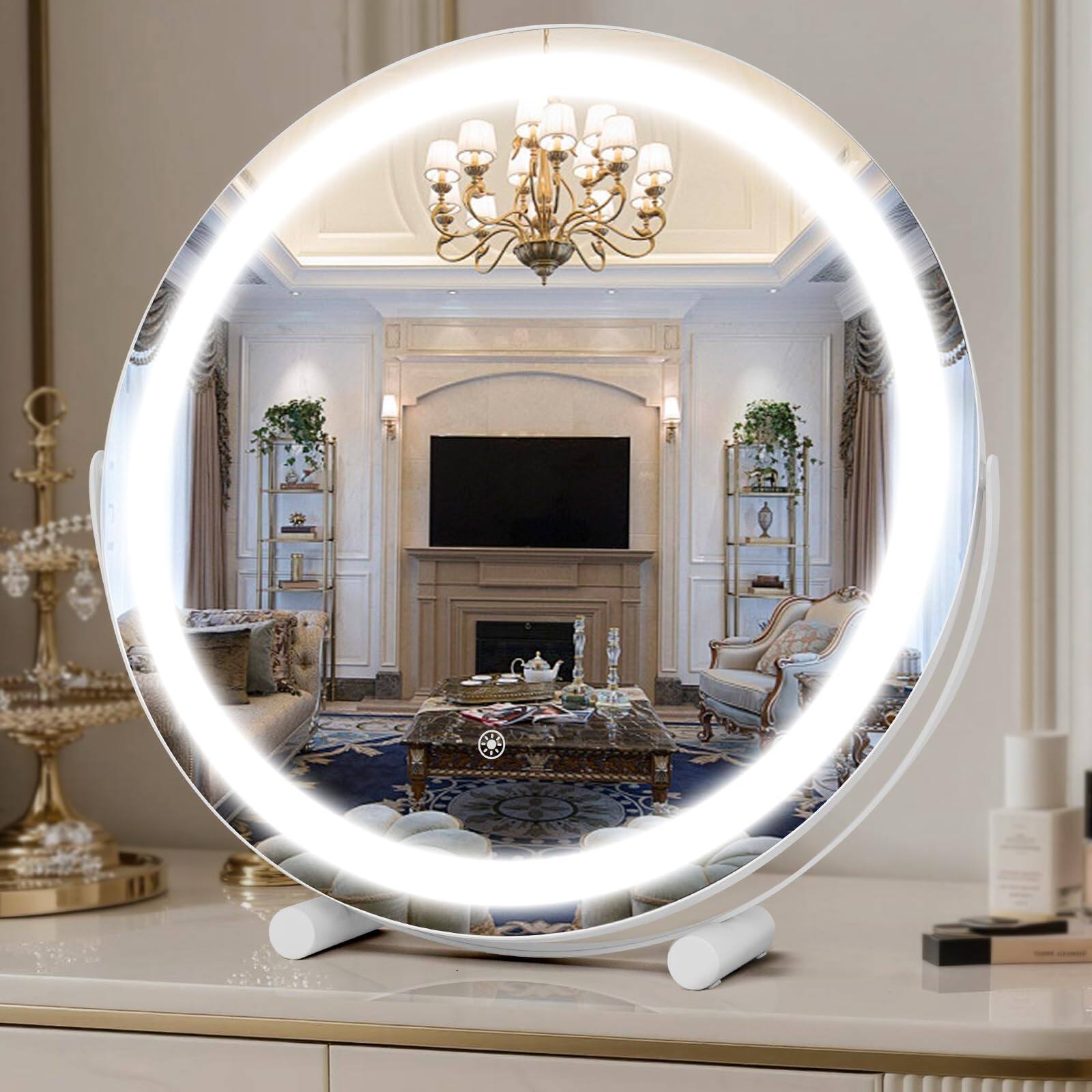 Front. Earthley Blooms - Vanity Mirror With Lights Led Makeup Hd Professional Smart Touch color Lighting Dimmable Rotation Lighted - White 18"L x 18"W.