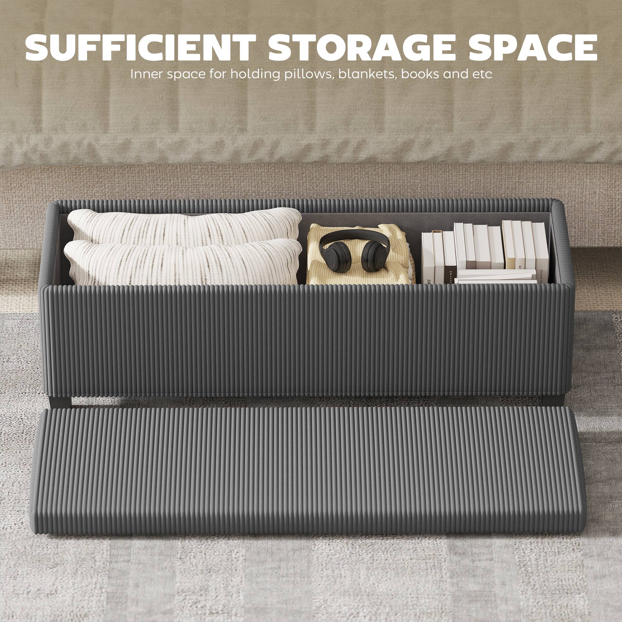 SUFFICIENT STORAGE SPACE  
Inner space for holding pillows, blankets, books and etc