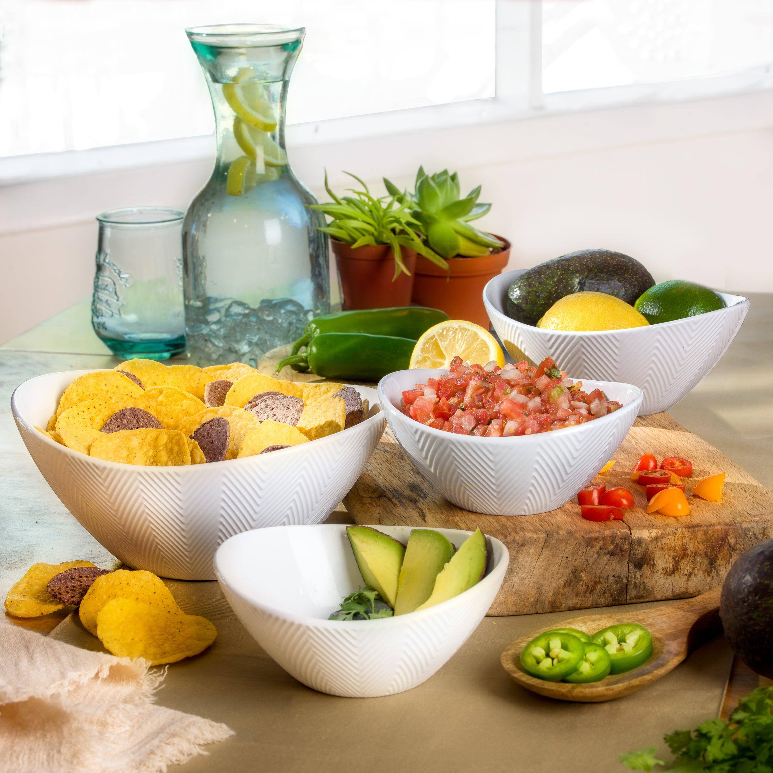 Alt View 1. Euro Ceramica Home - Highlands Set of 3 White Stoneware Prep & Serve Nesting Bowls - White.