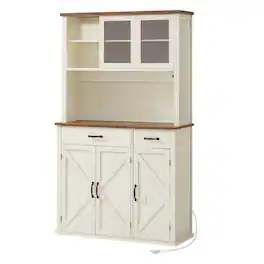 Songmics Home - Pantry Cabinet with Lights and Charging Station, Kitchen Storage Cabinet with Doors , 15.6 x 41.9 x 71.1 Inches - Rustic White