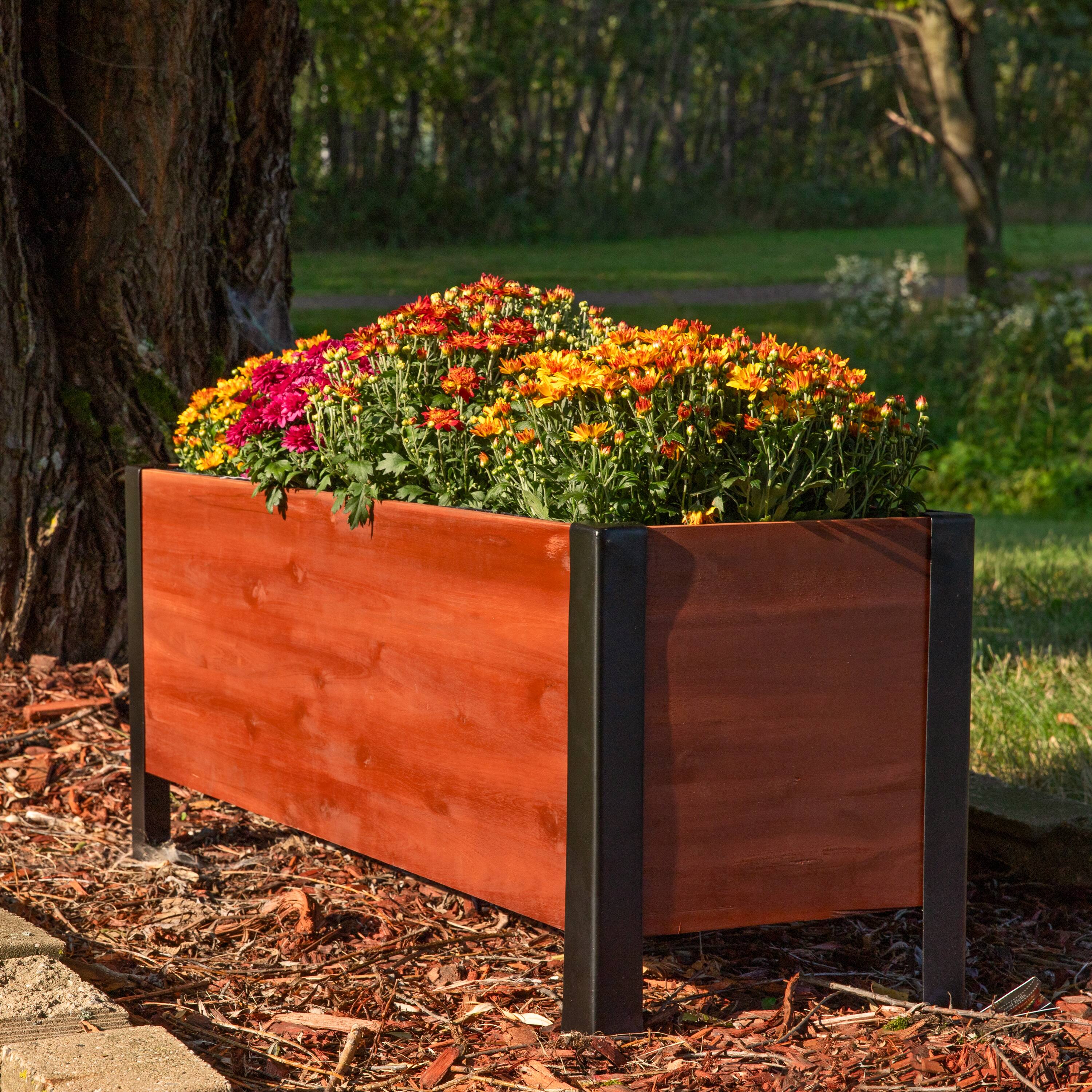 Alt View 7. Sunnydaze - Acacia Wood Raised Garden Bed with Planter Bag - 14.75" H - Brown.