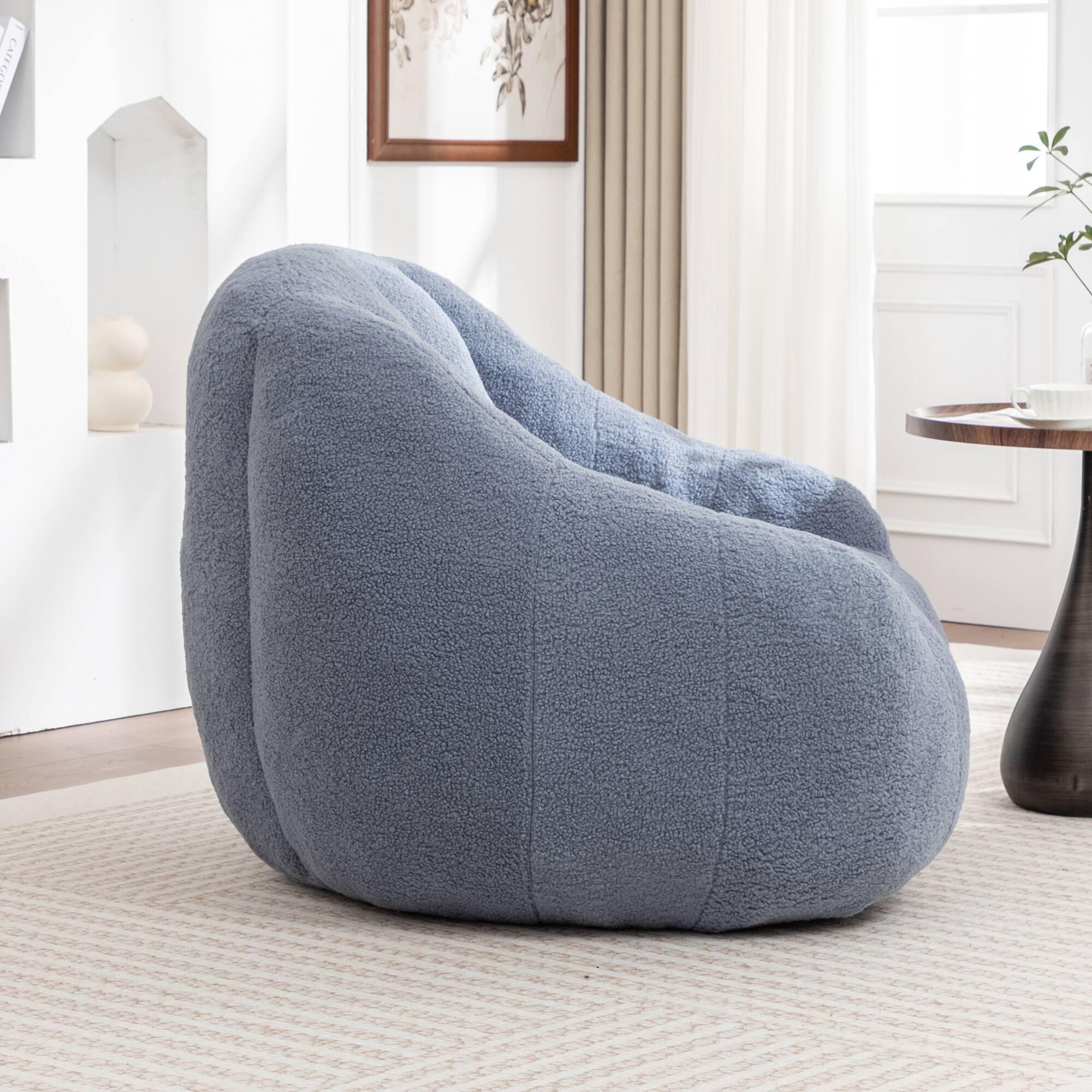 Alt View 2. GOODSILO - Large Faux Fur Bean Bag Chair with Memory Foam Filling for Ultimate Comfort and Support - Light Blue.