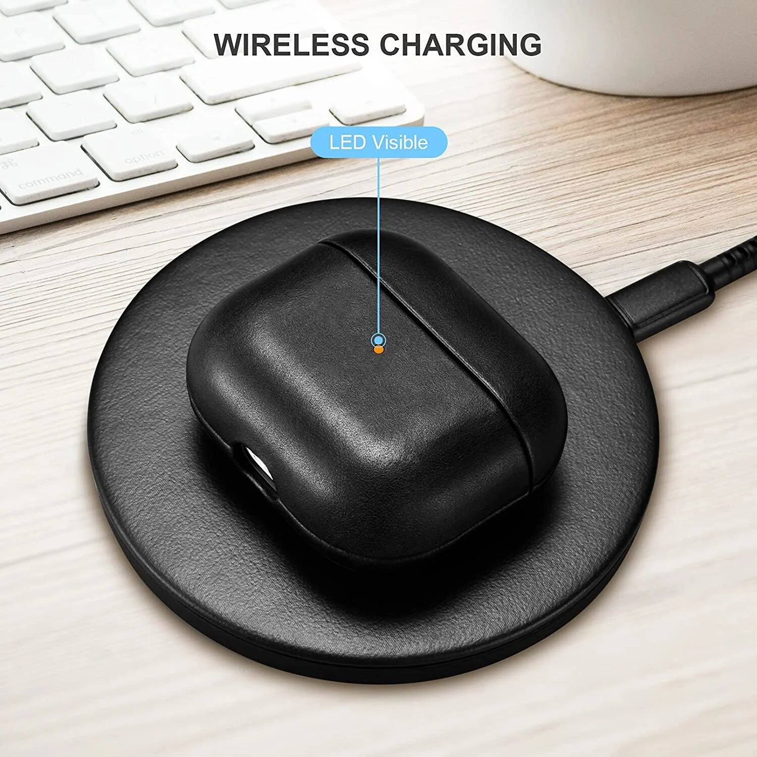 The corrected text is: "WIRELESS CHARGING, LED Visible."